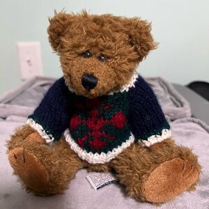 Vintage Chrisha Playful Plush Brown Teddy Bear Knitted Sweater Jointed Legs 1988